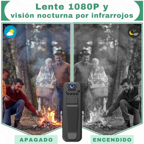 Mini Cámara Corporal HD 1080P con Lente Giratoria de 180°