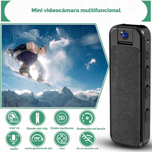Mini Cámara Corporal HD 1080P con Lente Giratoria de 180°