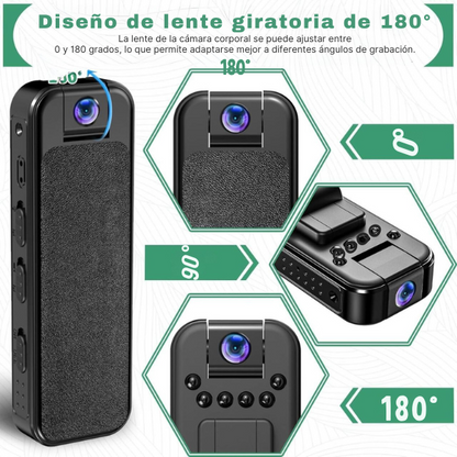 Mini Cámara Corporal HD 1080P con Lente Giratoria de 180°